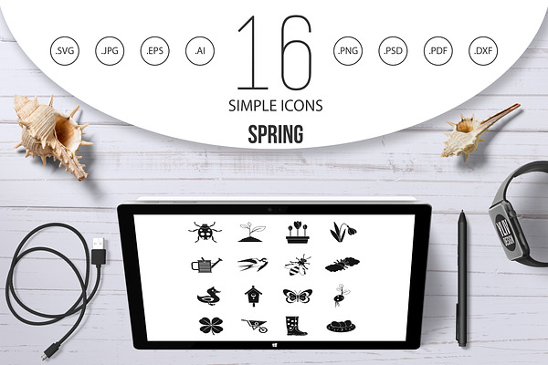 Spring icons set, simple style