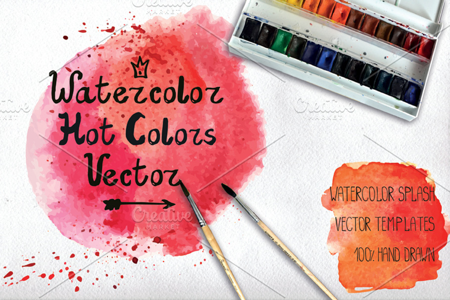 Watercolor Vector stains. Hot colors in Textures - product preview 8