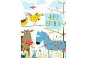 Cartoon Farm Animals Birthday Card