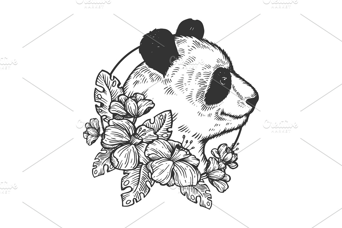 Panda bear animal engraving vector in Illustrations - product preview 8