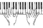 Hands and piano engraving vector