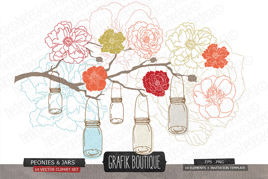 Flowers hanging jars vector wedding in Illustrations - product preview 8