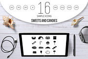 Sweets and candies icons set, simple