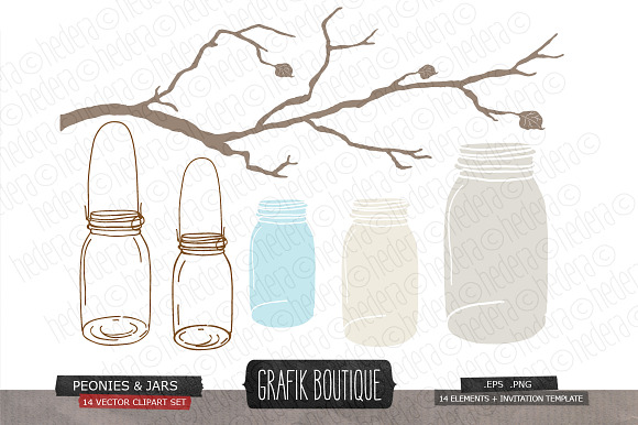 Flowers hanging jars vector wedding in Illustrations - product preview 1
