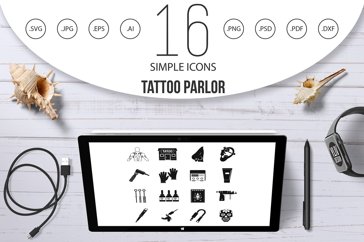 Tattoo parlor icons set, simple  in Graphics - product preview 8