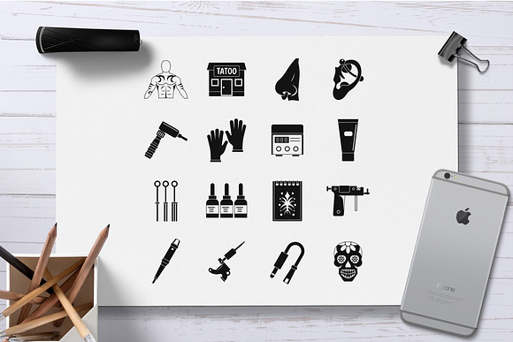 Tattoo parlor icons set, simple  in Graphics - product preview 1