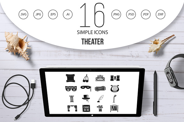 Theater icons set, simple style