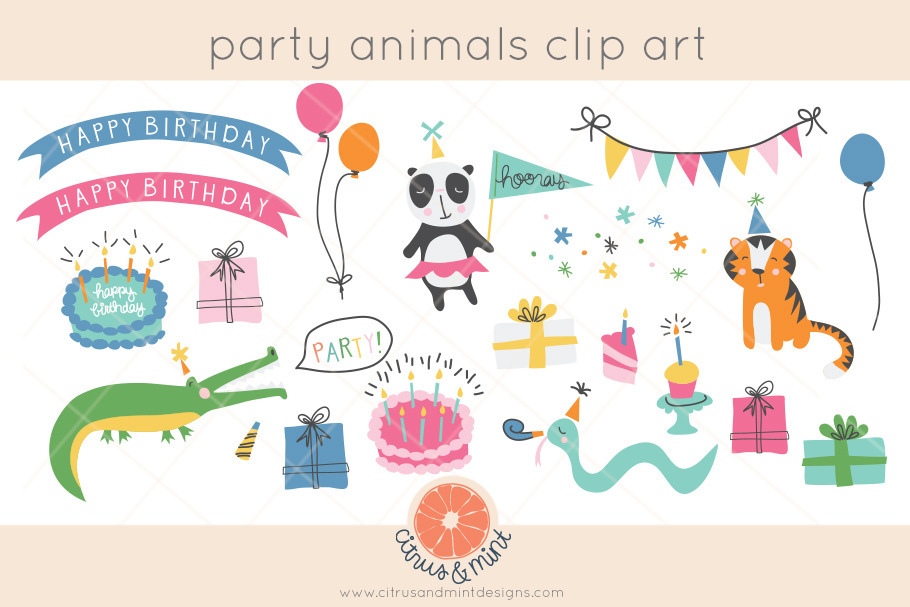 birthday party animals clip art