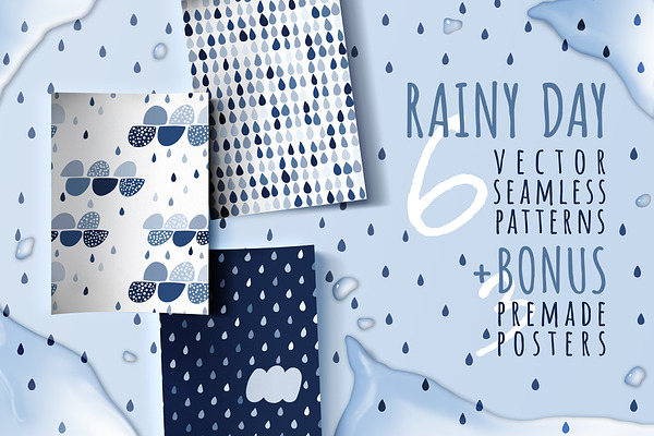 Rainy day, 6 seamless patterns