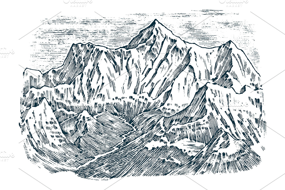 Mountains peaks, vintage in Illustrations - product preview 8