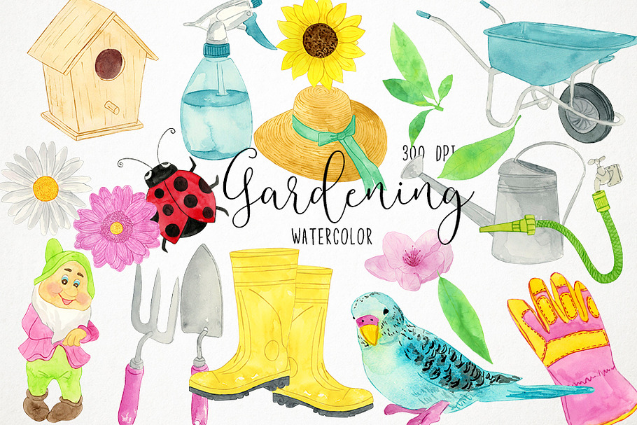 Watercolor Gardening Clipart in Illustrations - product preview 8