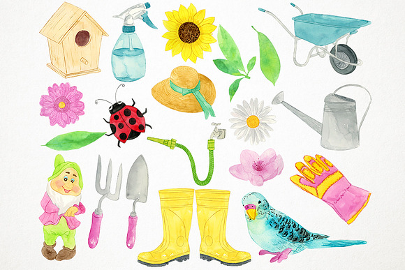 Watercolor Gardening Clipart in Illustrations - product preview 1
