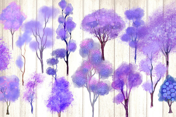 Purple Watercolor Trees Clipart in Illustrations - product preview 1