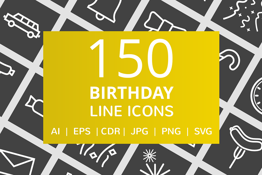 150 Birthday Line Inverted Icons in Graphics - product preview 8