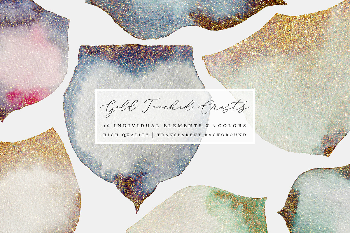 Gold Touched Watercolor Crests in Objects - product preview 8