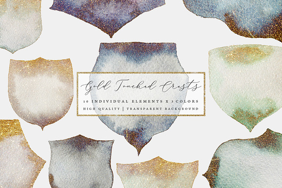 Gold Touched Watercolor Crests in Objects - product preview 1