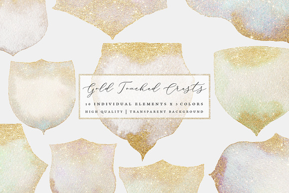 Gold Touched Watercolor Crests in Objects - product preview 2