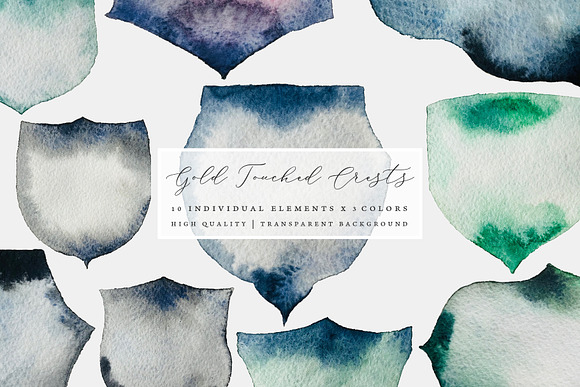 Gold Touched Watercolor Crests in Objects - product preview 3