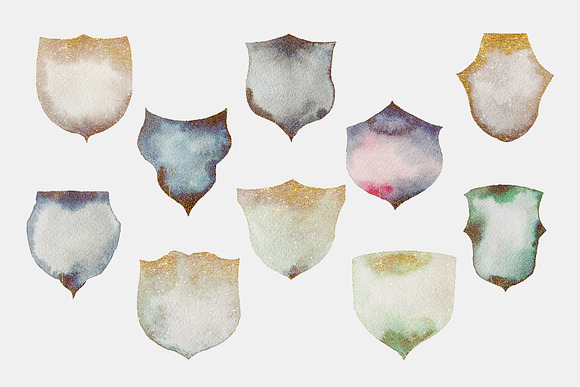 Gold Touched Watercolor Crests in Objects - product preview 5