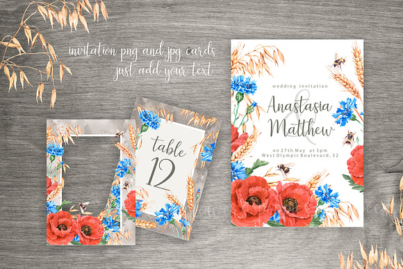 Watercolor poppies, cornflowers set in Illustrations - product preview 1
