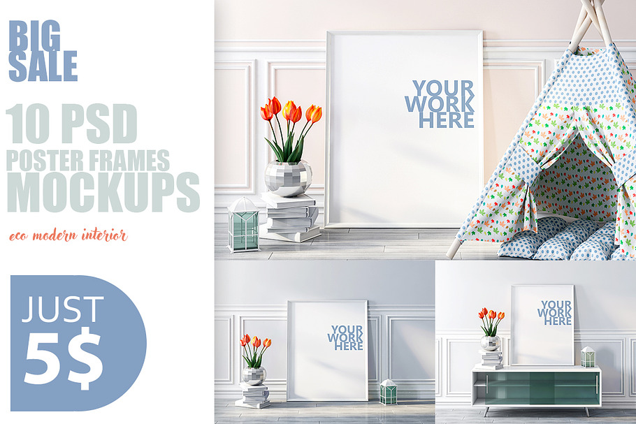 10 PSD frames mockup with flowers 