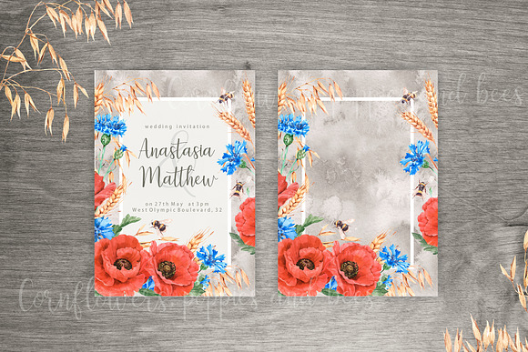 Watercolor poppies, cornflowers set in Illustrations - product preview 4