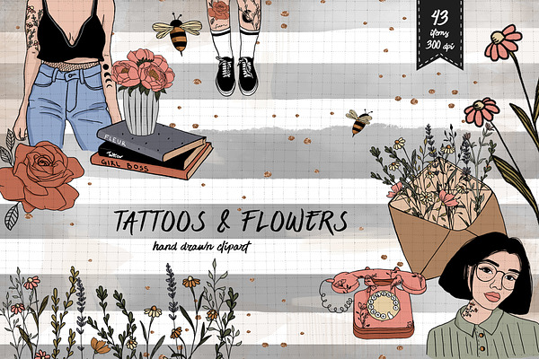 Fall Clipart - Flowers and Tattoos