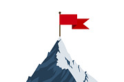 Red flag on mountain peak.