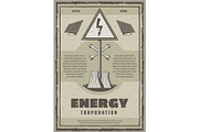 Vector retro poster of energy power