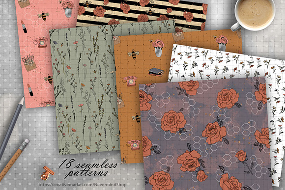 Doodle flowers digital papers in Patterns - product preview 1