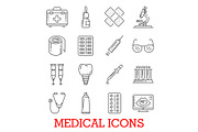 Vector line icons of medical pills