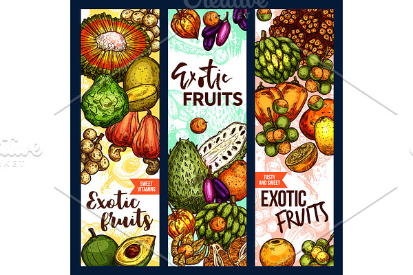 Vector banners of exotic fruits