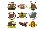 Vector icons of hunting club or hunt