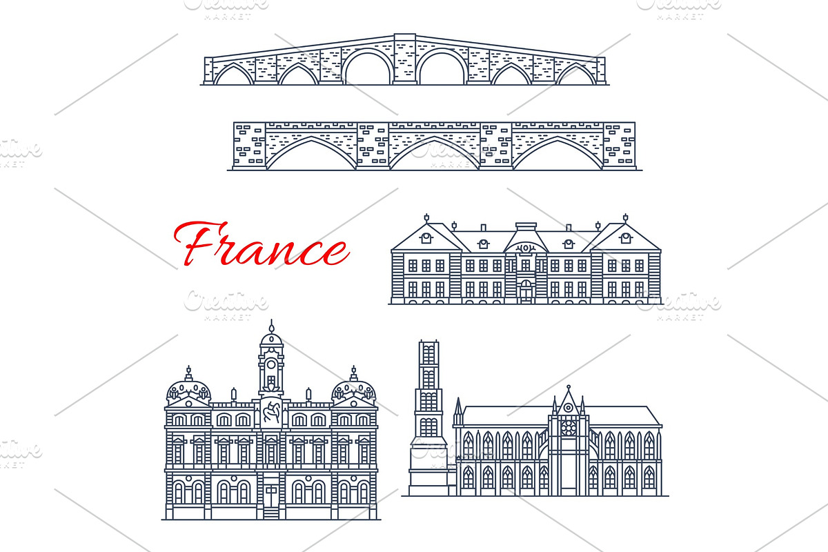 Vector architecture icons of France in Illustrations - product preview 8