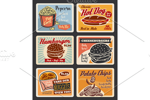 Vector retro fast food burgers and