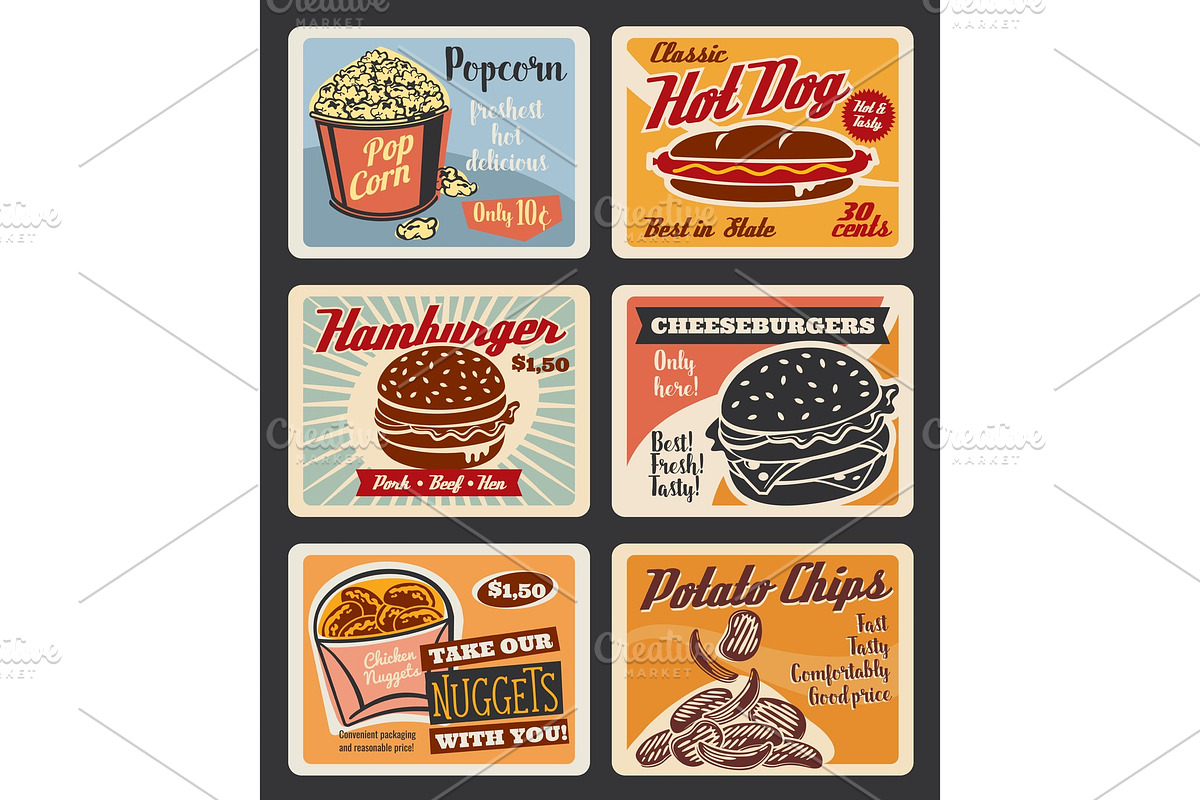 Vector retro fast food burgers and in Illustrations - product preview 8