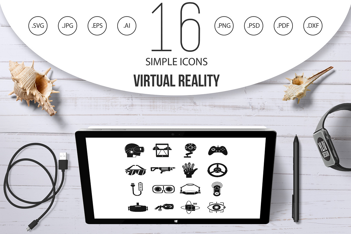 Virtual reality icons set, simple  in Graphics - product preview 8