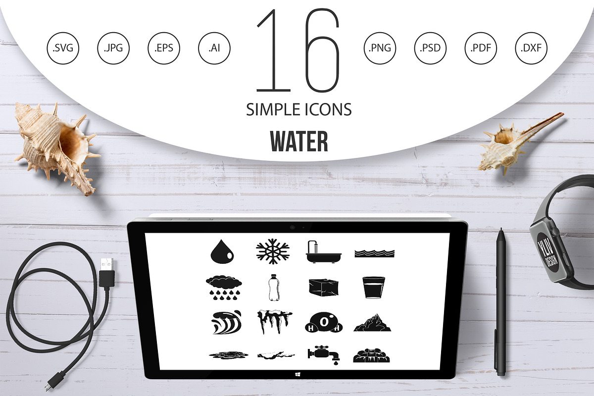 Water icons set, simple style in Graphics - product preview 8