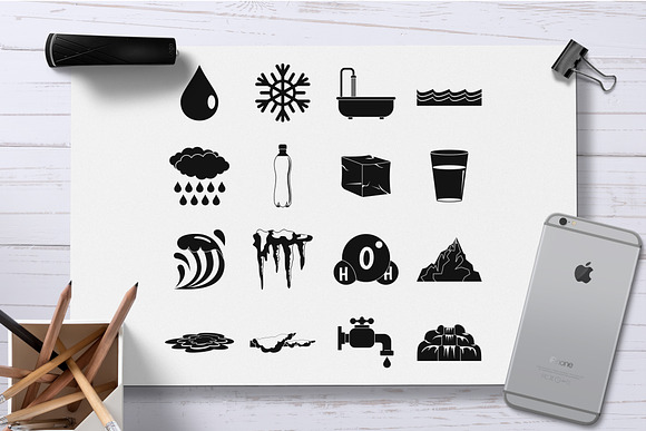 Water icons set, simple style in Graphics - product preview 1