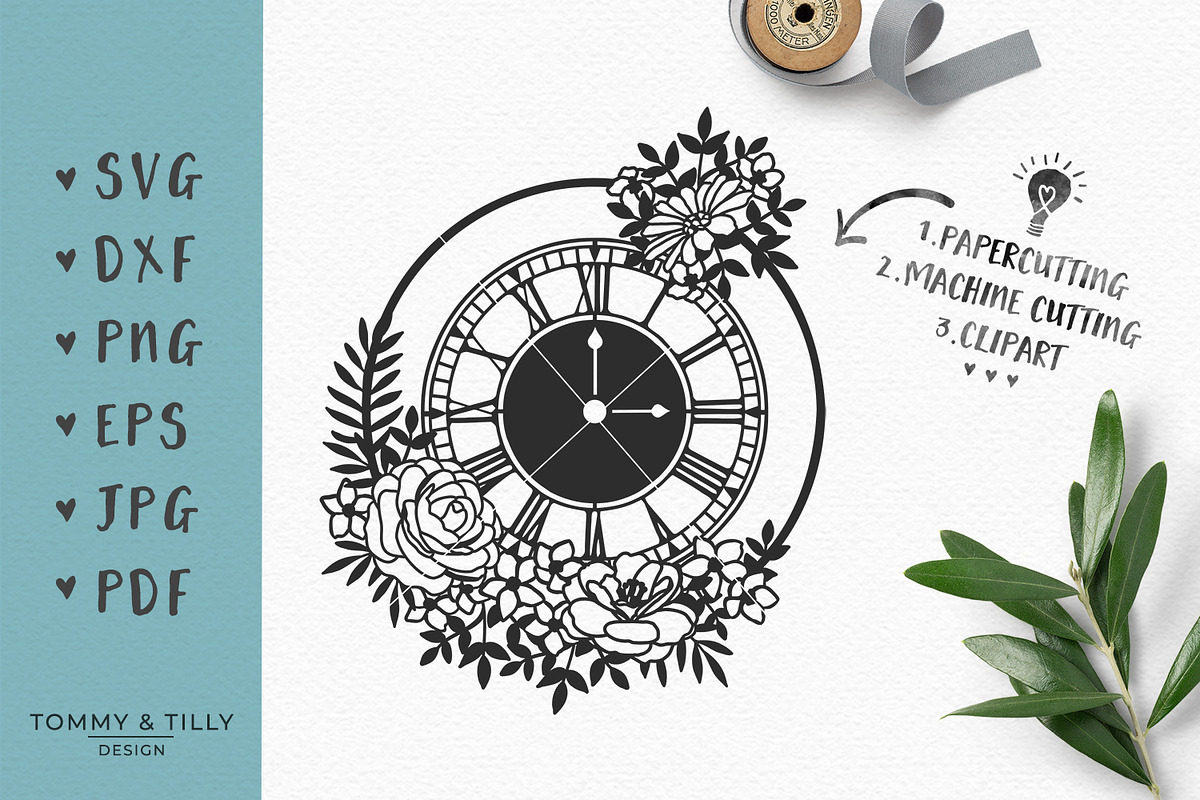 Floral Clock - Wedding SVG & Clipart in Objects - product preview 8
