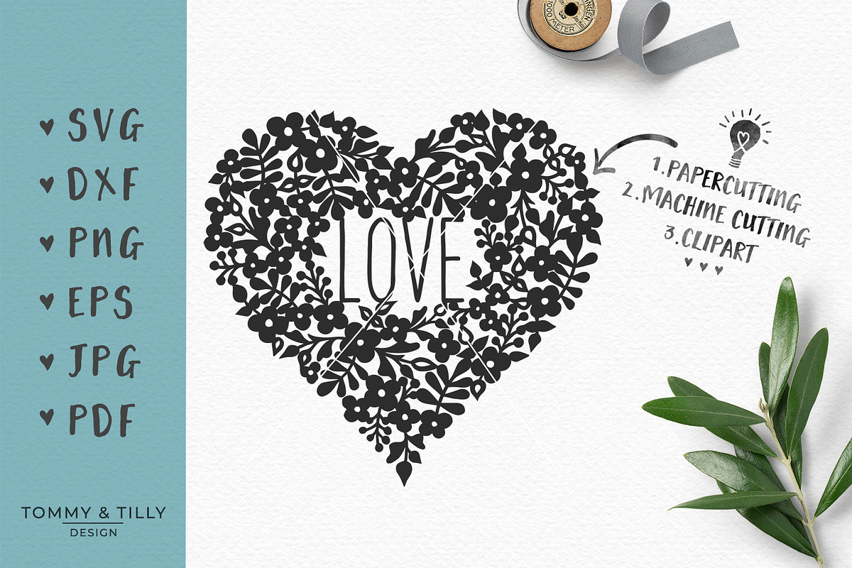 Flower Love Heart - Wedding SVG in Objects - product preview 8