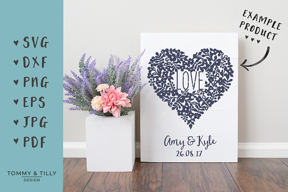 Flower Love Heart - Wedding SVG in Objects - product preview 2