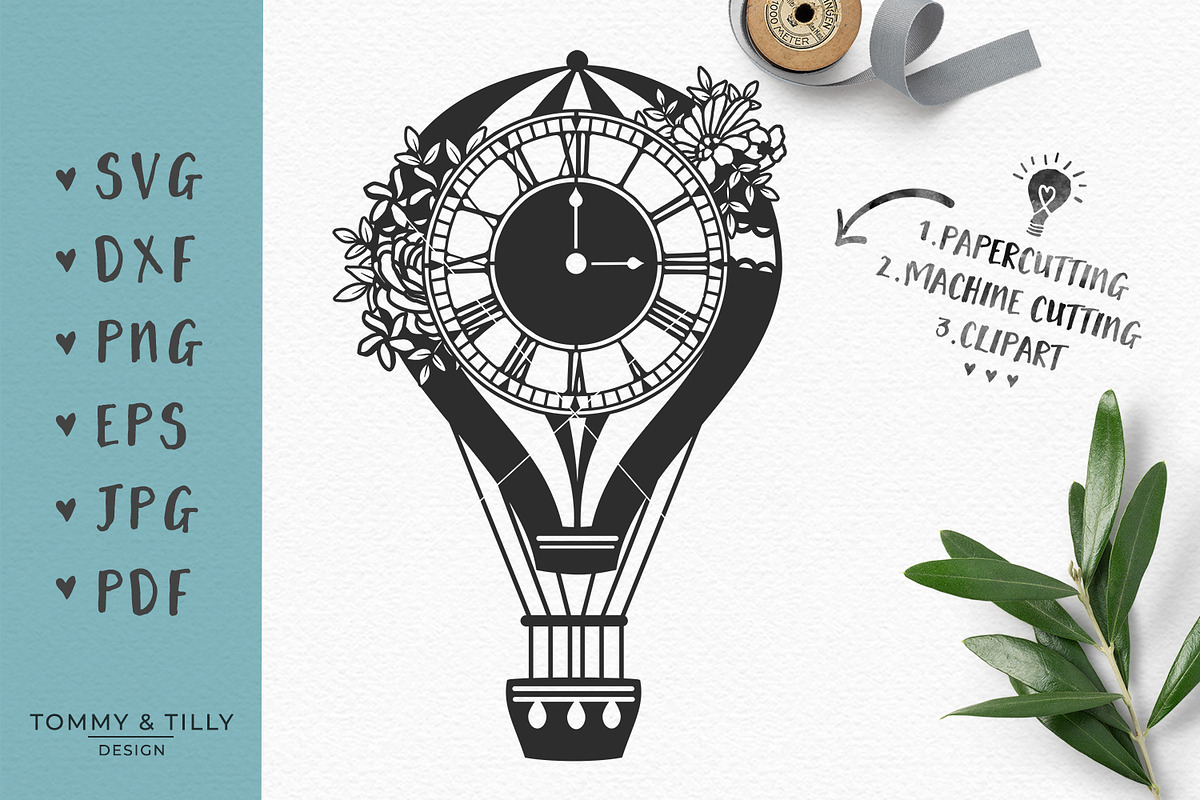 Hot Air Balloon Clock - Wedding SVG in Objects - product preview 8