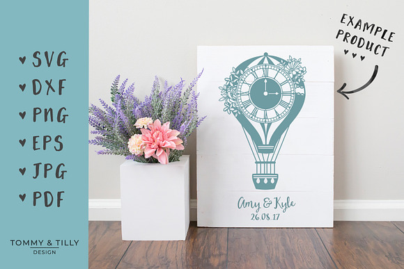 Hot Air Balloon Clock - Wedding SVG in Objects - product preview 2