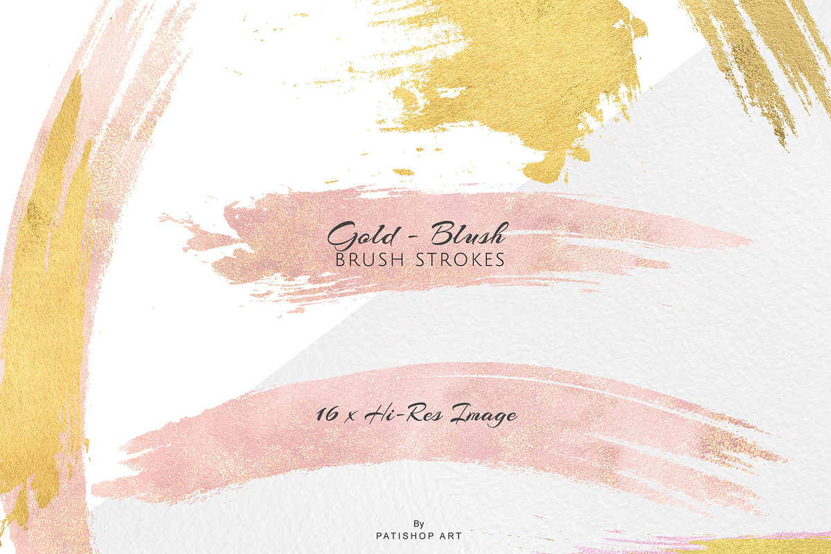 Gold and Blush Brush Strokes Set in Illustrations - product preview 8