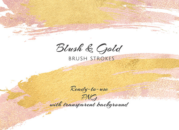 Gold and Blush Brush Strokes Set in Illustrations - product preview 3