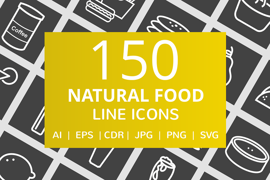 150 Natural Food Line Inverted Icons