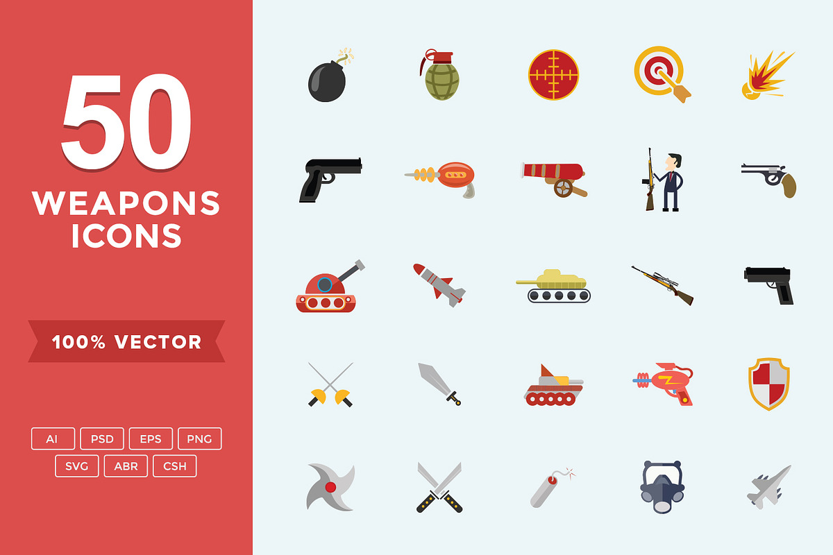 Flat Icons Weapons Set in Graphics - product preview 8