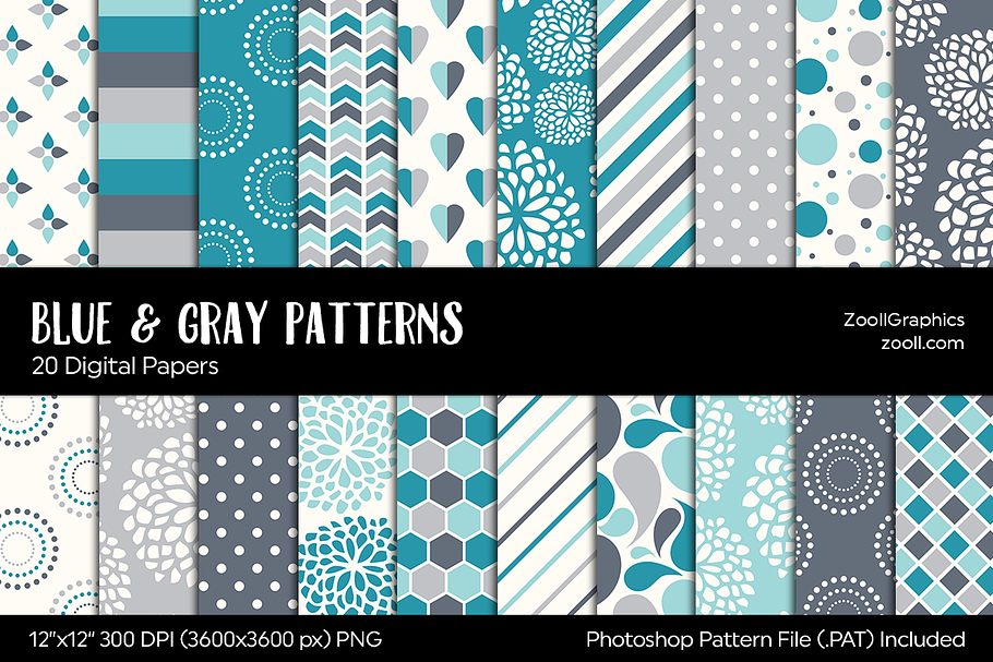 Blue And Gray/Grey Digital Papers