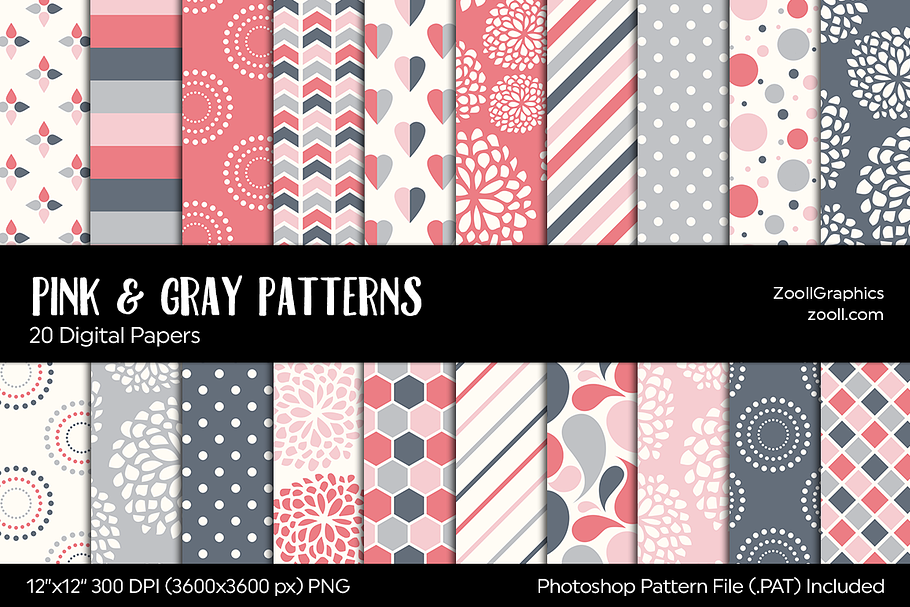Pink And Gray/Grey Digital Papers